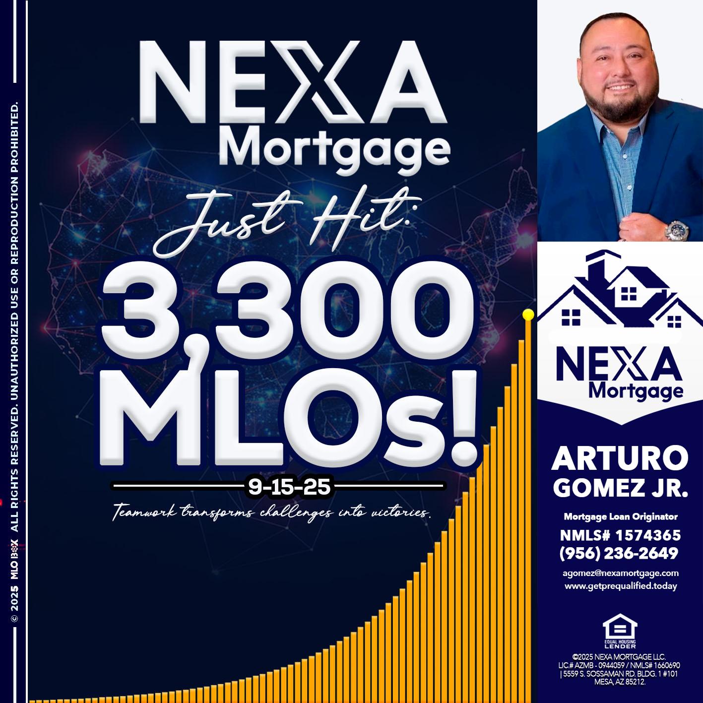 NEXA JUST HIT 3300 MLOS - Arturo Gomez Jr -Mortgage Broker
